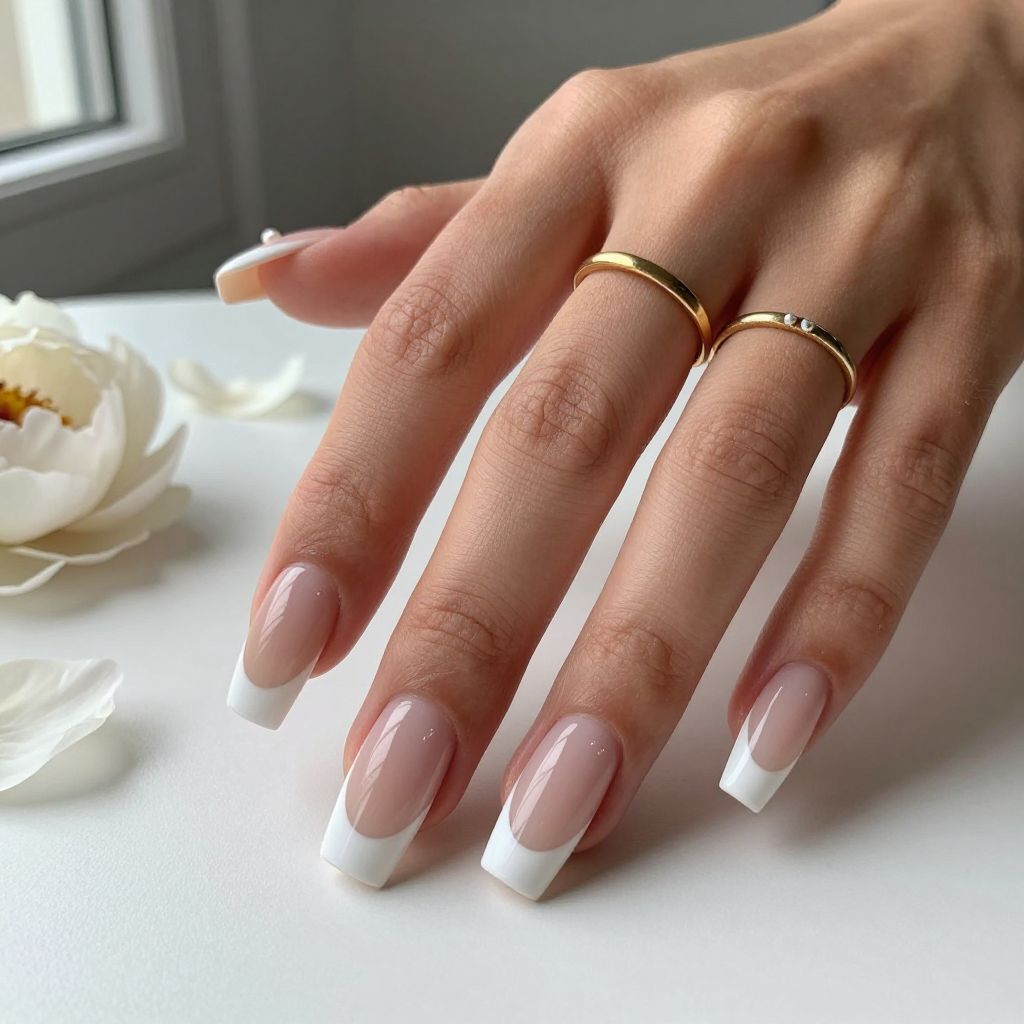 Deep French Tips On Long Square Nails