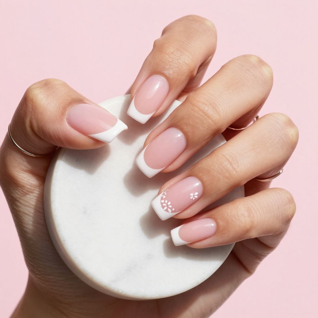 Soft Pink French With White Outline
