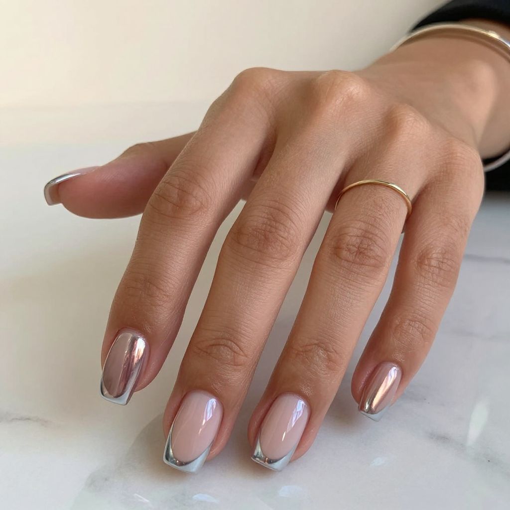 Chrome French Tips With Square Edges