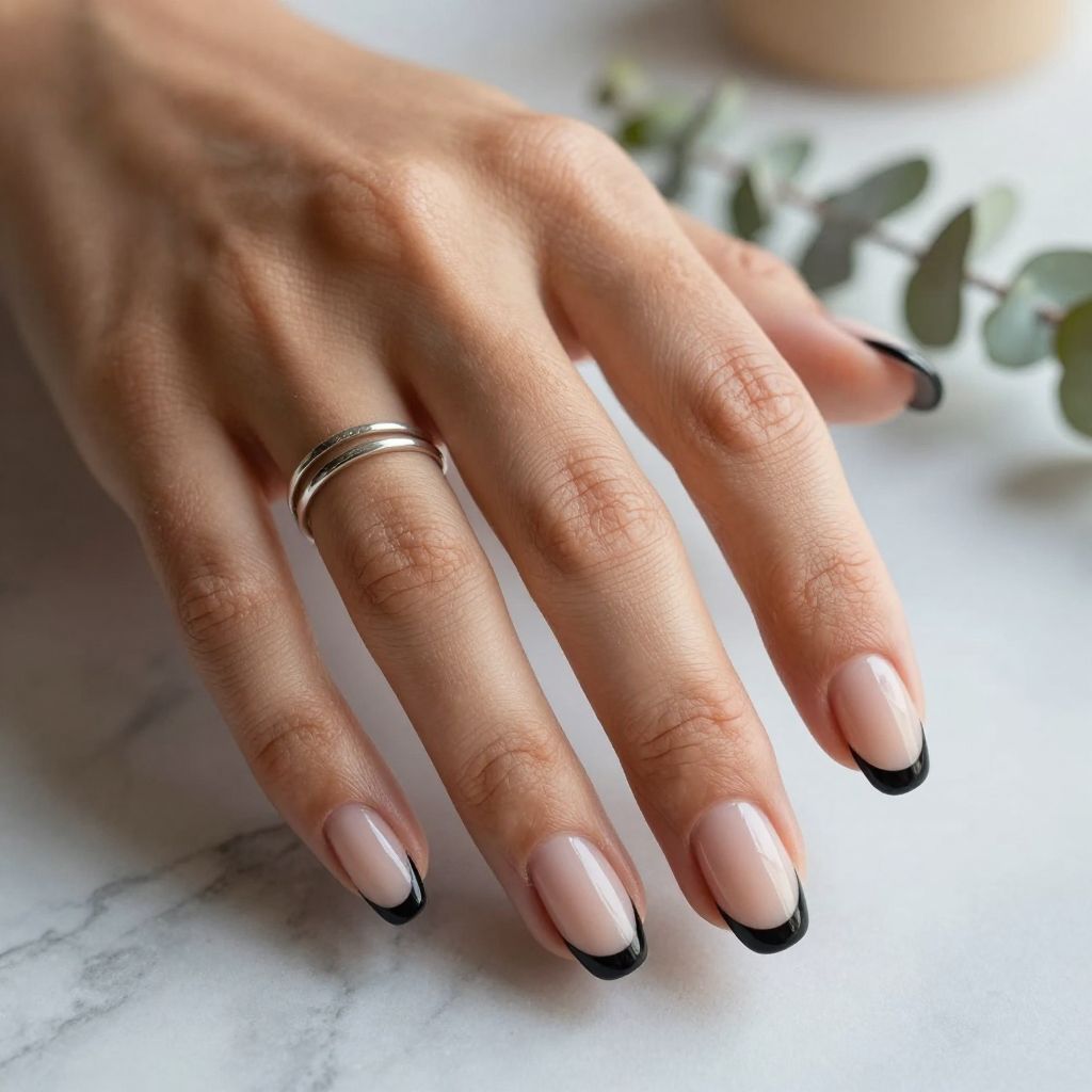 Black French Tips With Gloss Finish