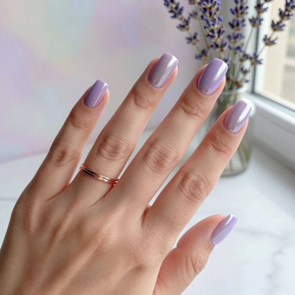 Lavender Chrome Square Nails