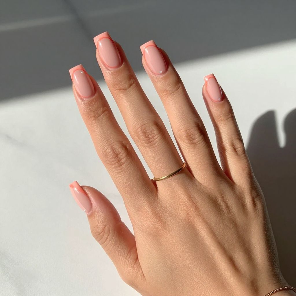 Soft Salmon Nails With French Outline