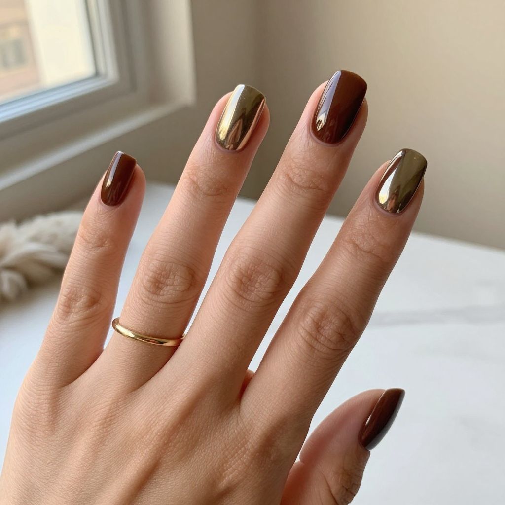 Chrome Mocha Square Nails