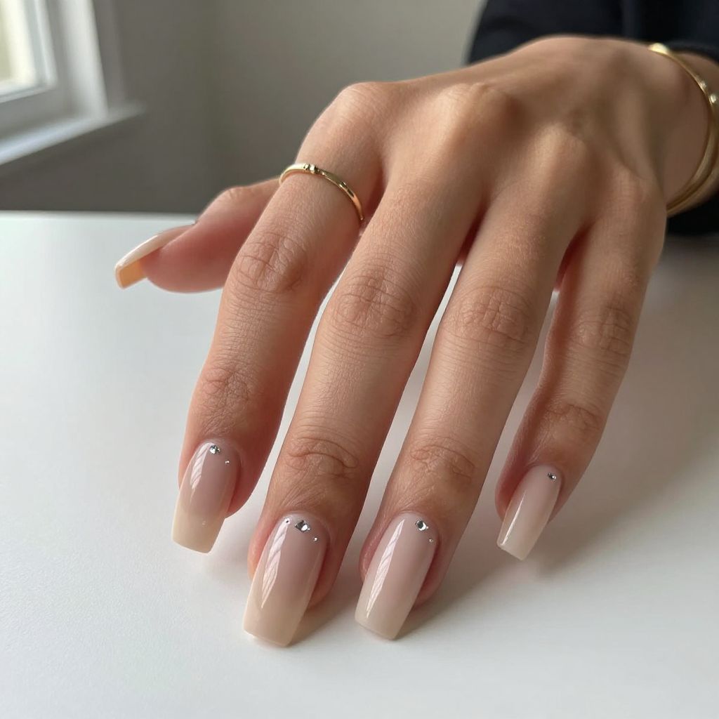 Nude Nails With Micro Rhinestones