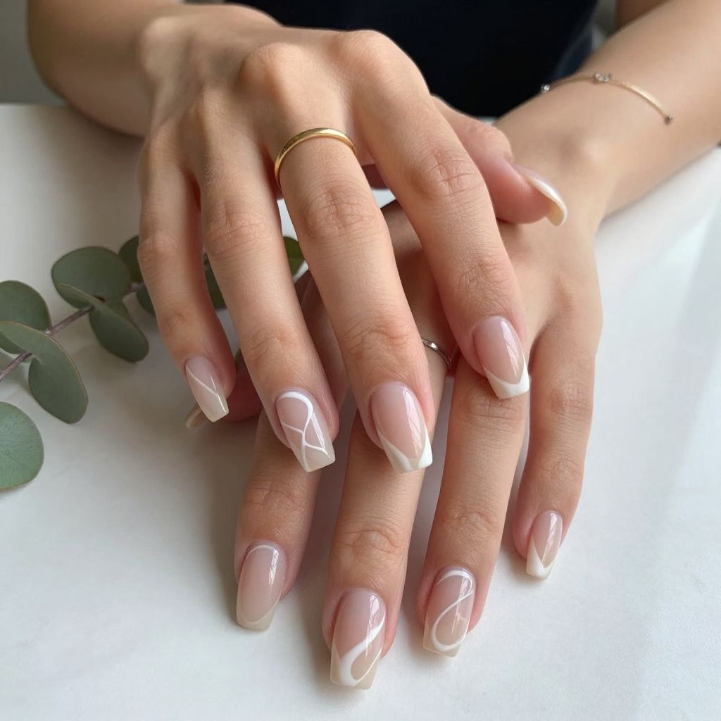White Swirl Minimal Nails