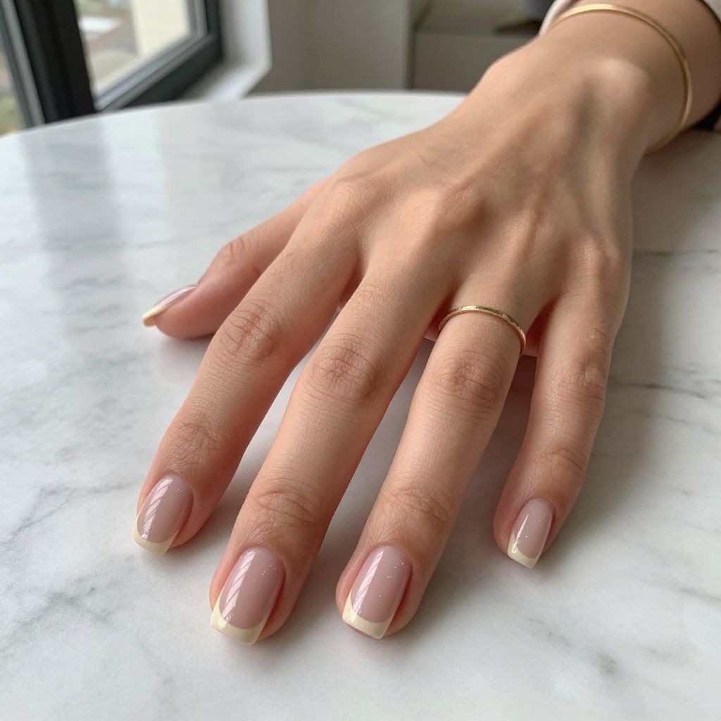 Rose beige short square nails