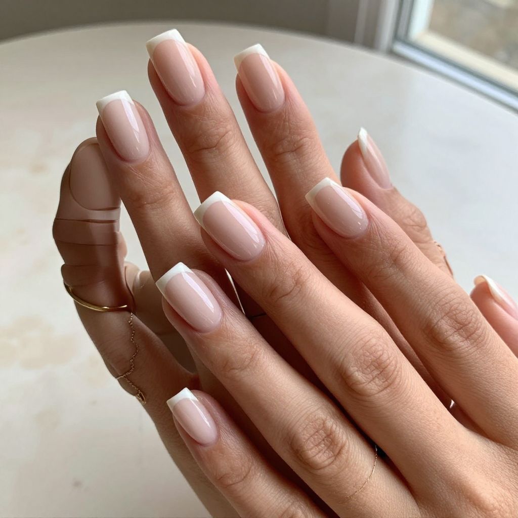 Milky nude square nails