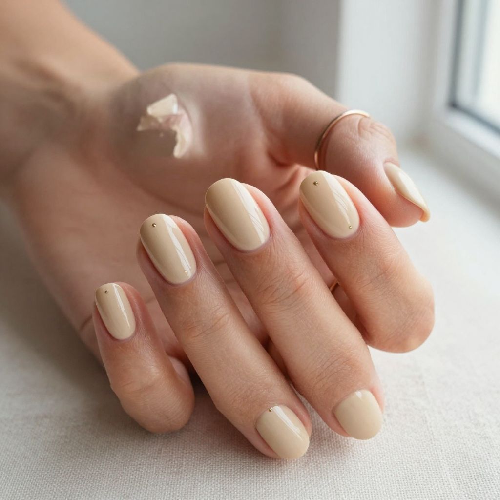 Soft beige oval nails