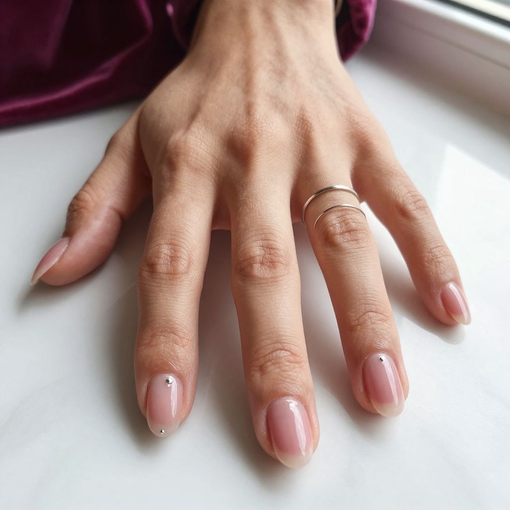 Berry jelly short almond nails with silver stud accent