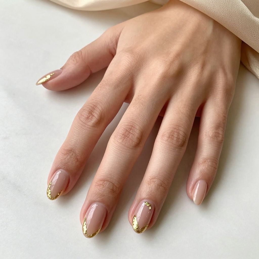 Nude Nails With Gold Foil
