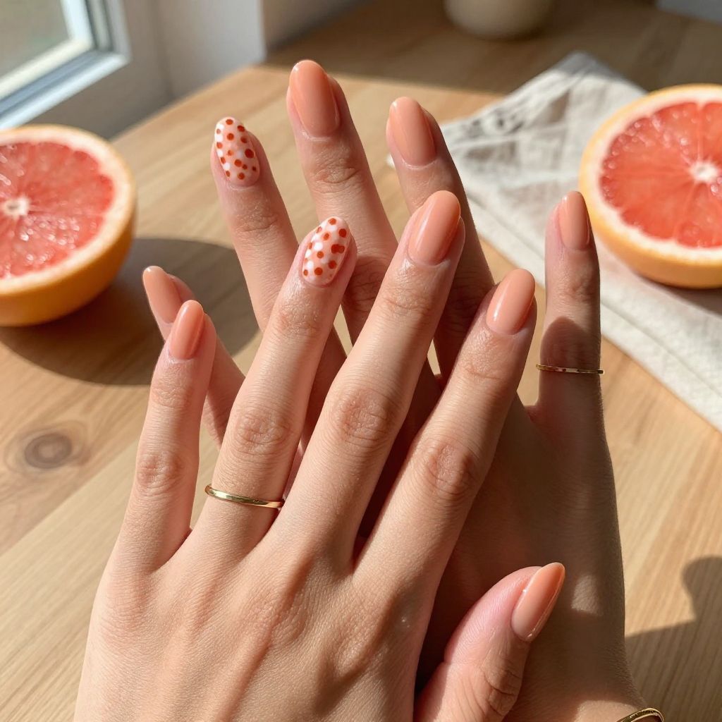 Peachy Coral With One Accent Dot Pattern