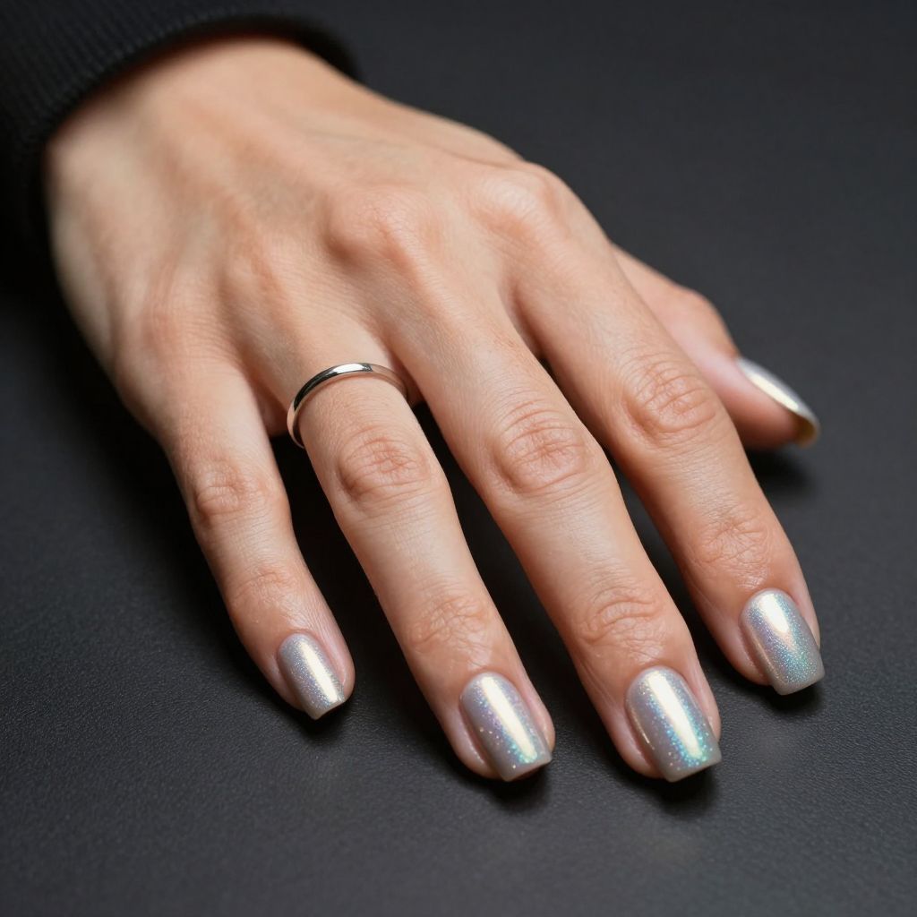 Holographic silver square nails