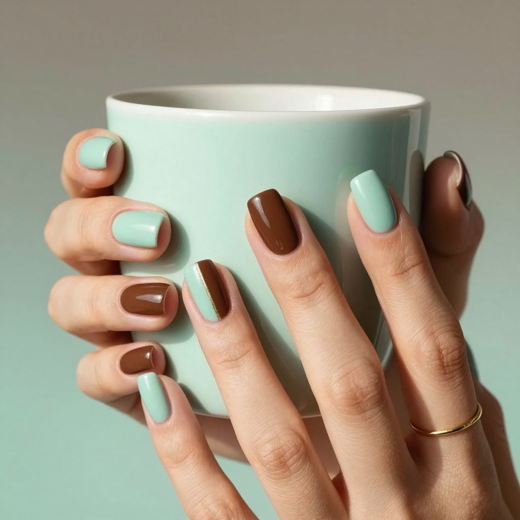Mint and chocolate split square nails
