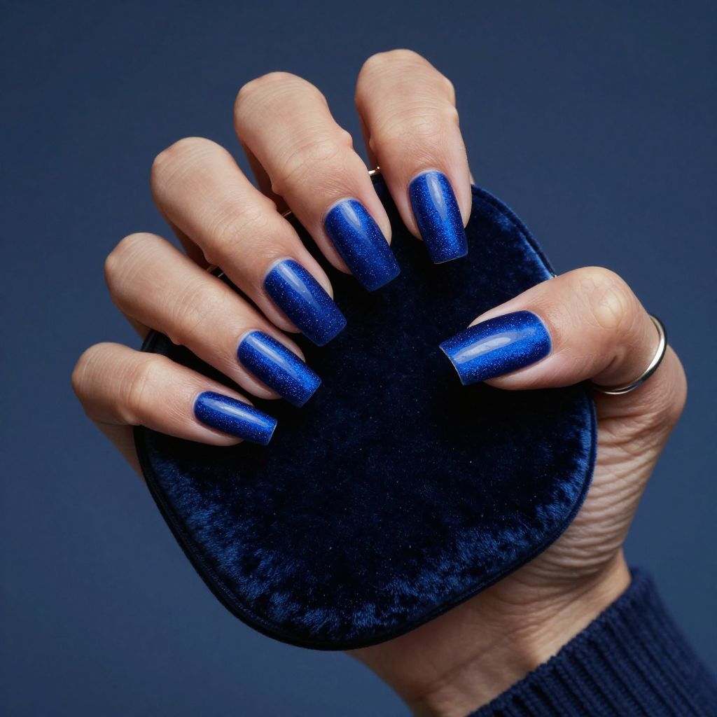 Royal blue velvet square nails