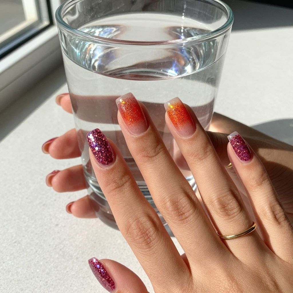 Glitter gradient sunset square nails