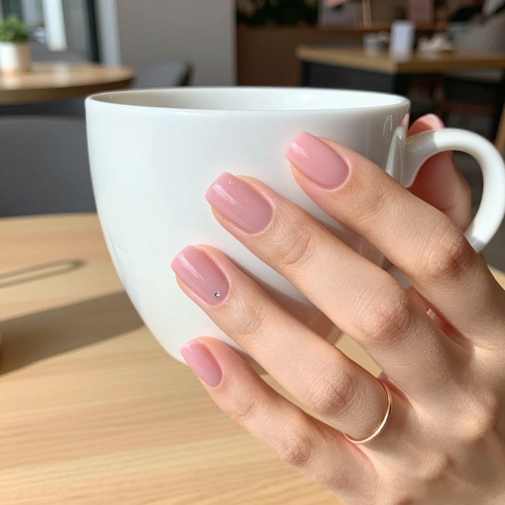 Milky pink sheer square nails