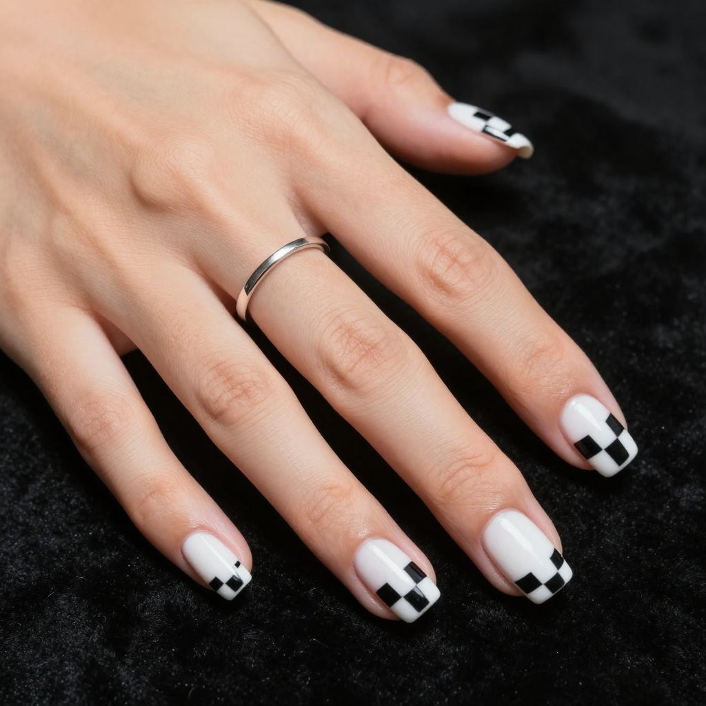 Black and white checkerboard square nails