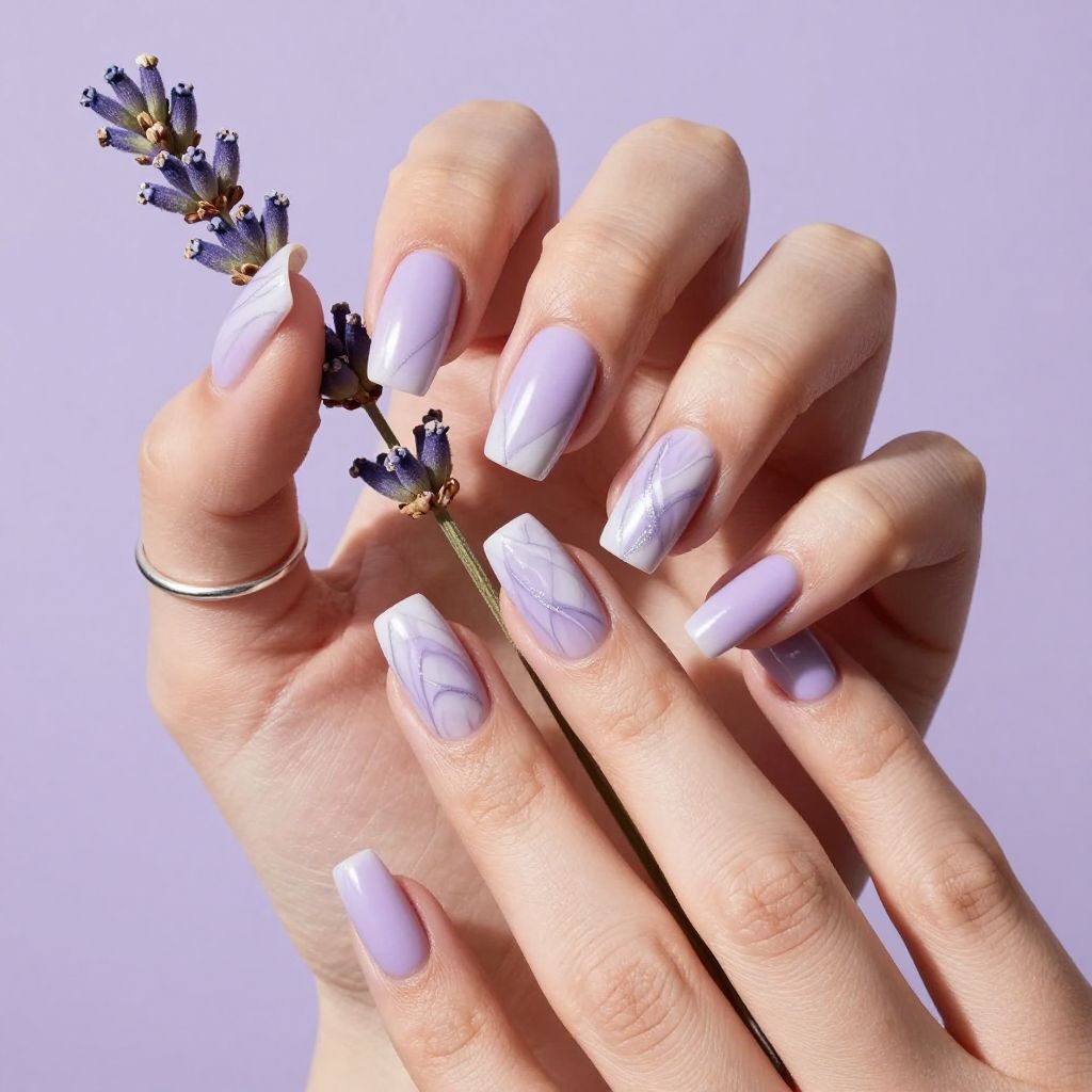 Lavender marble square nails