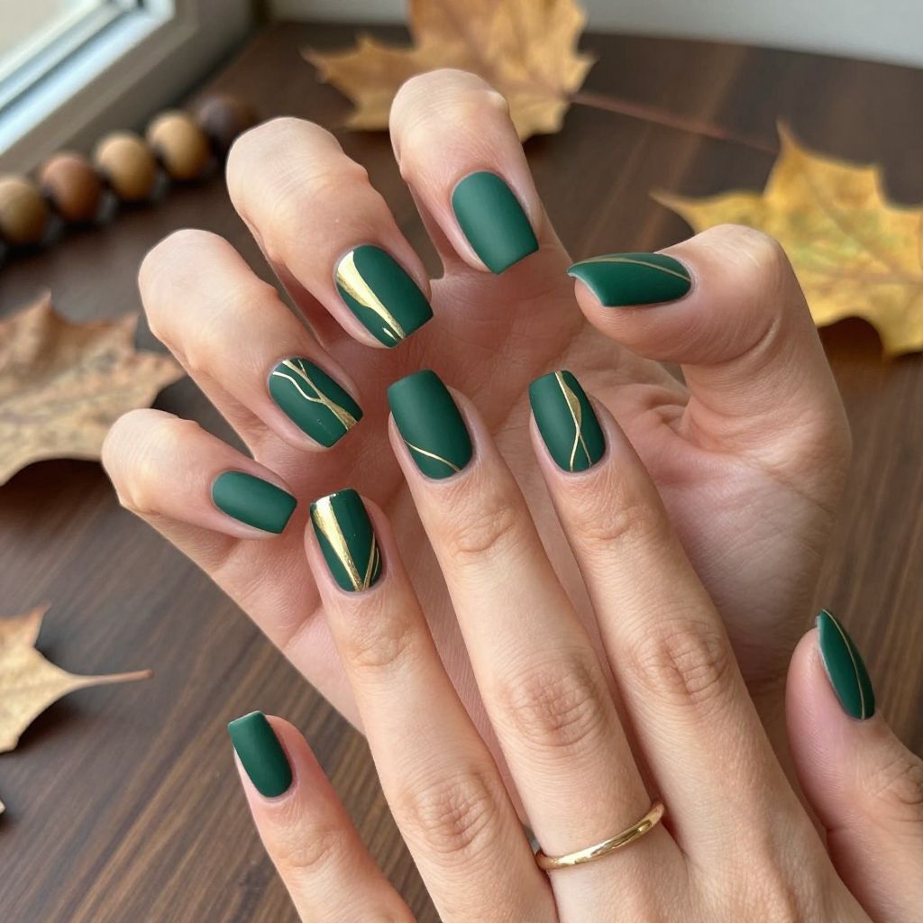 Forest Green with Metallic Gold Geometric Design
