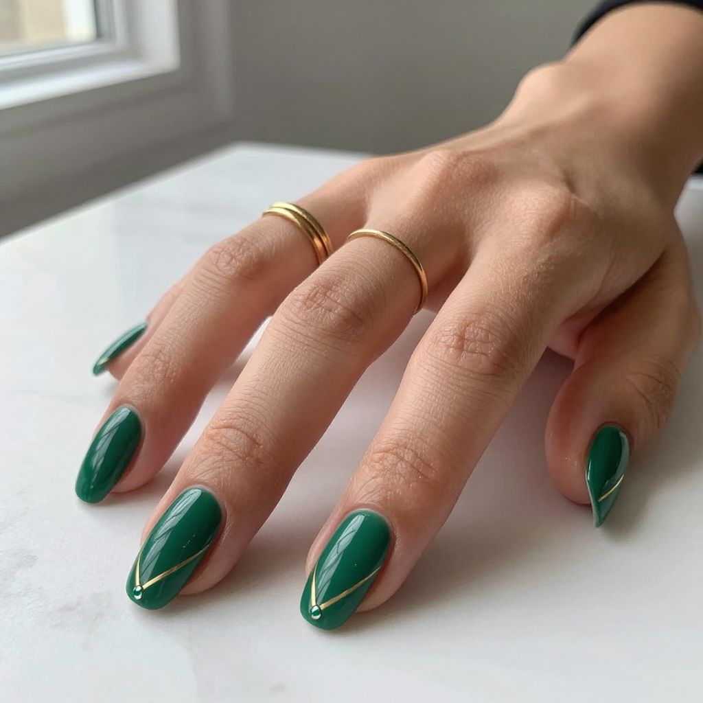 Deep Emerald with Gold Geometric Lines
