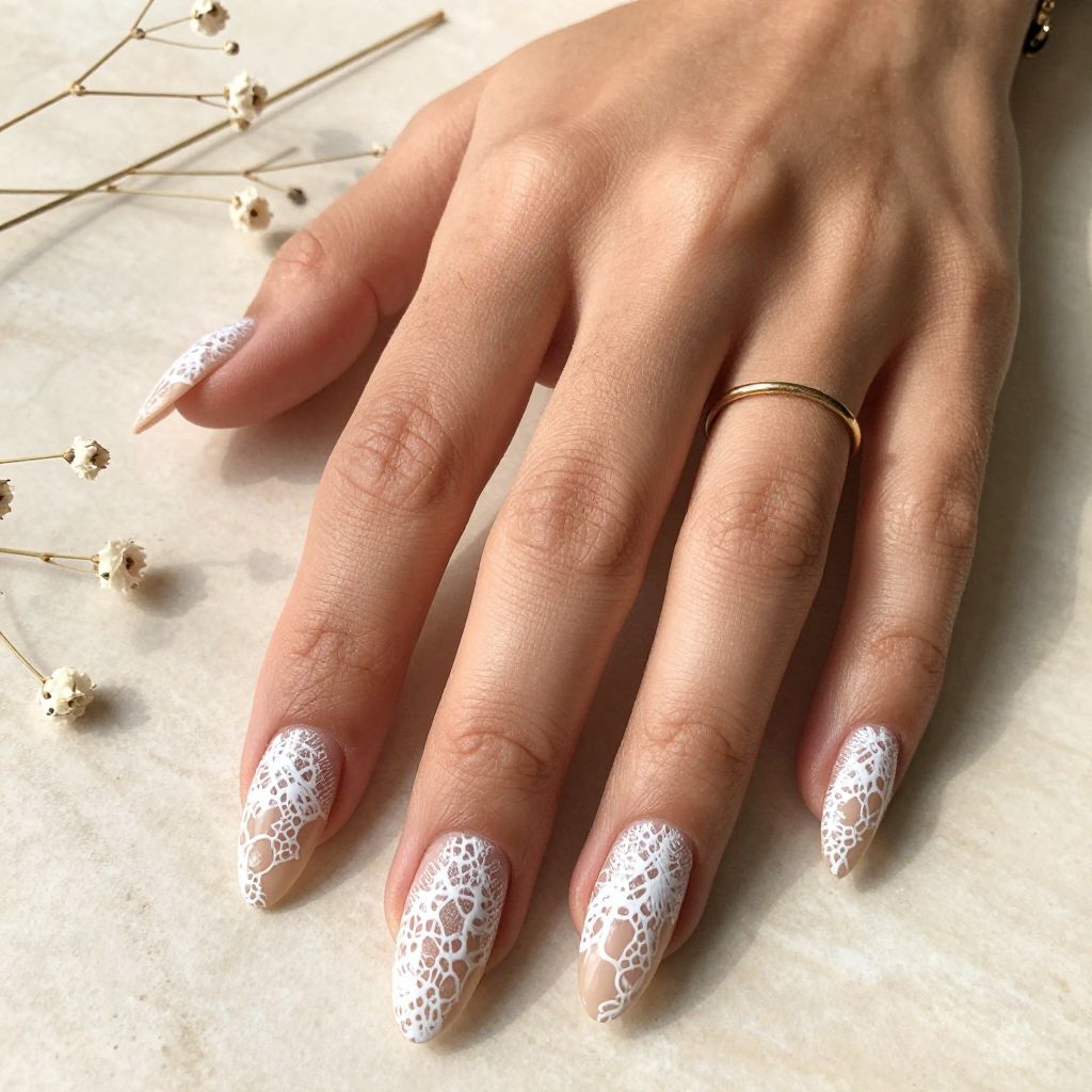 Nude with Delicate White Lace Design