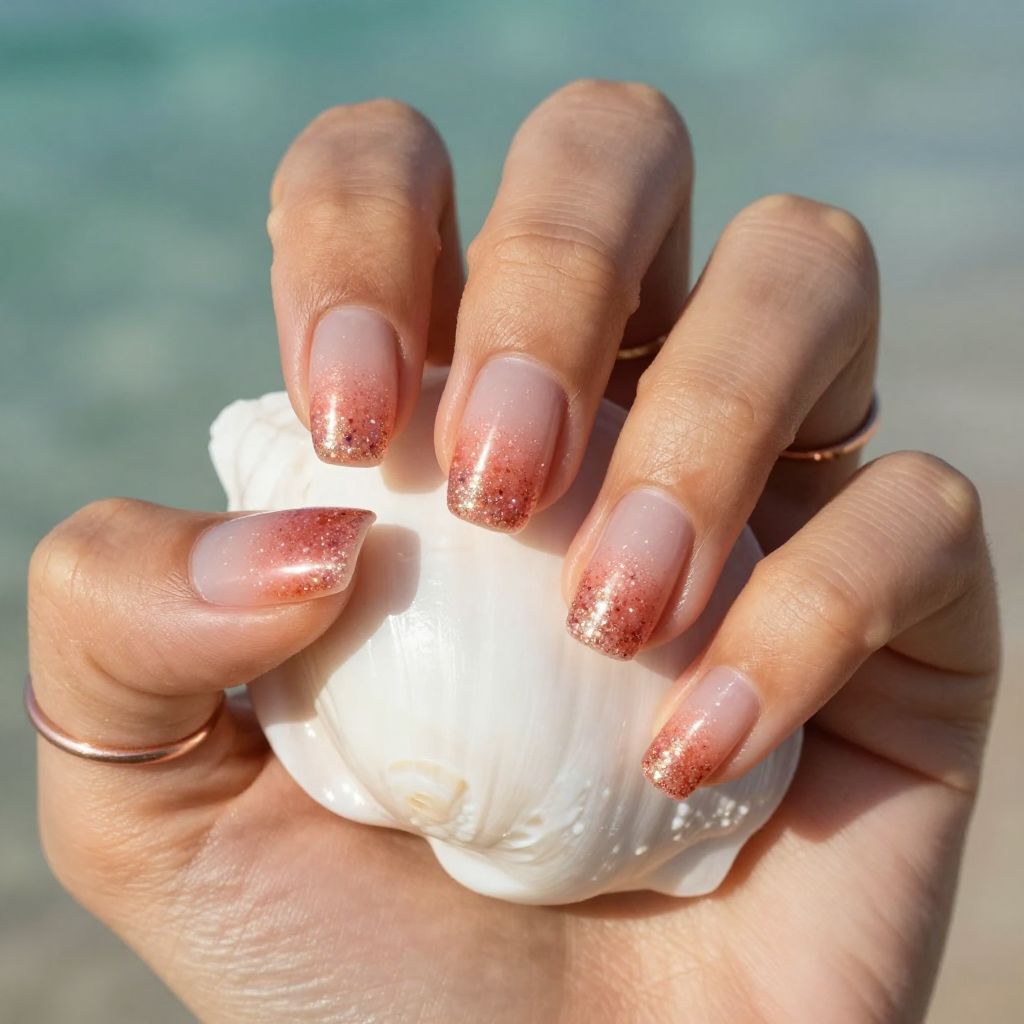 Coral Reef Sparkle Tips Nails