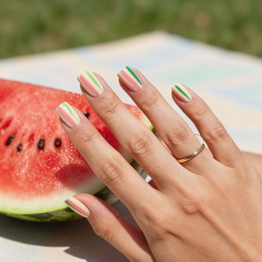 Watermelon Stripe Mix Nails