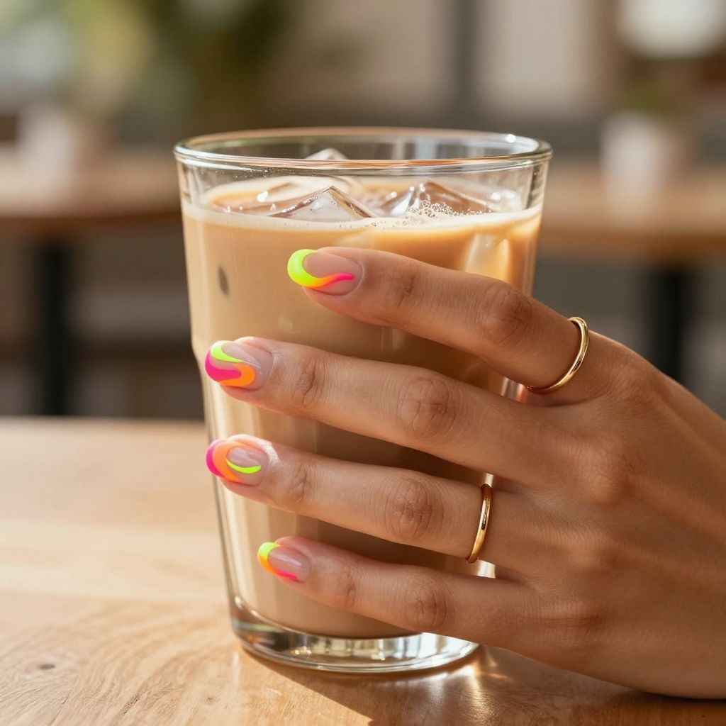 Neon Negative Space Waves Nails