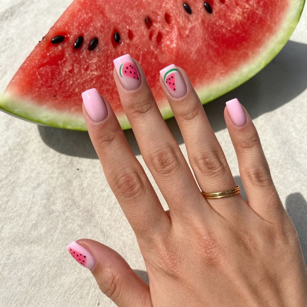 Watermelon Accent Nails