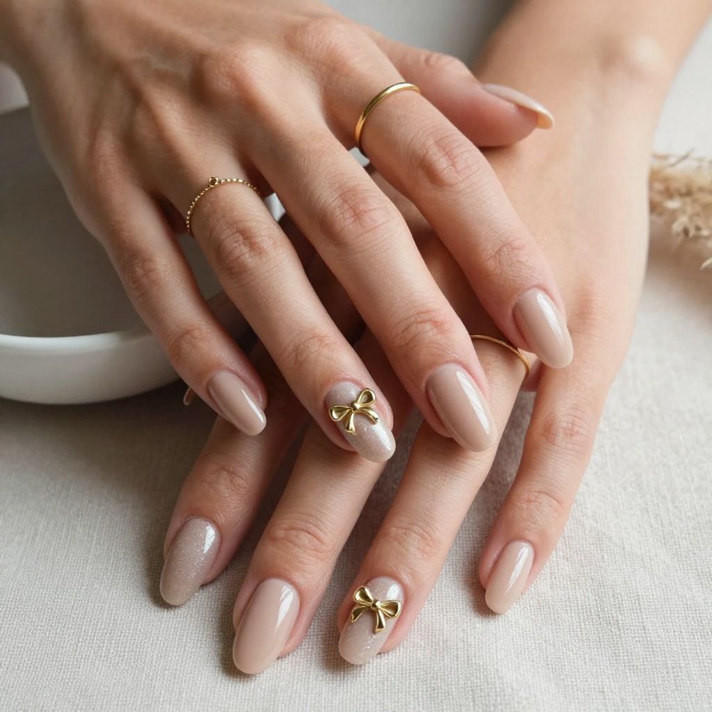 Long Coffin Nails With Gold Bow Charms