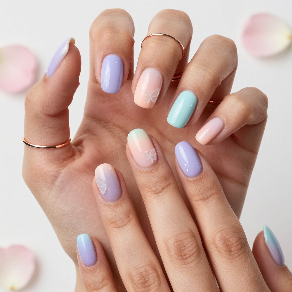 Pastel Jelly Nails With Mini Butterfly Charms