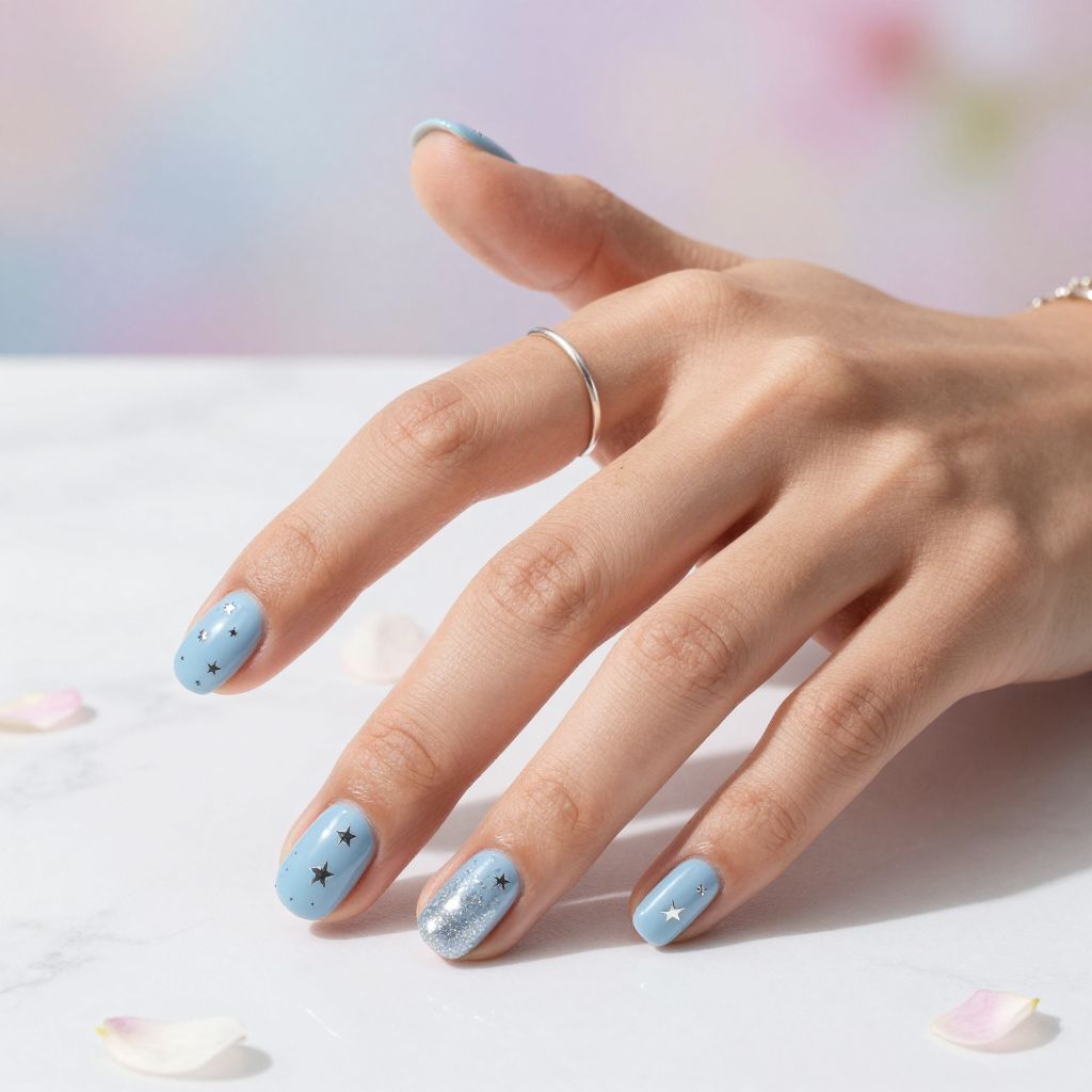 Pale Blue With Silver Stars