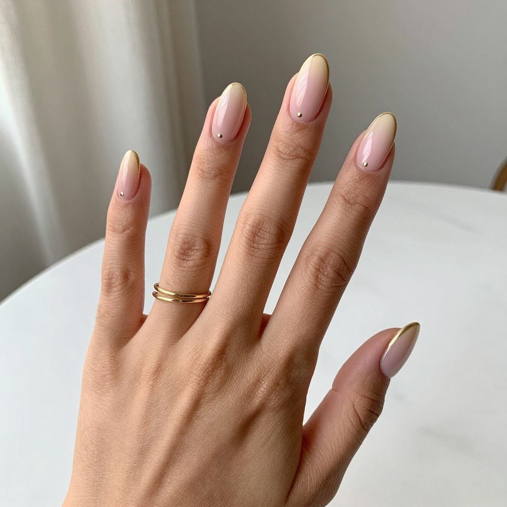 Nude Fade With Gold Cuticles