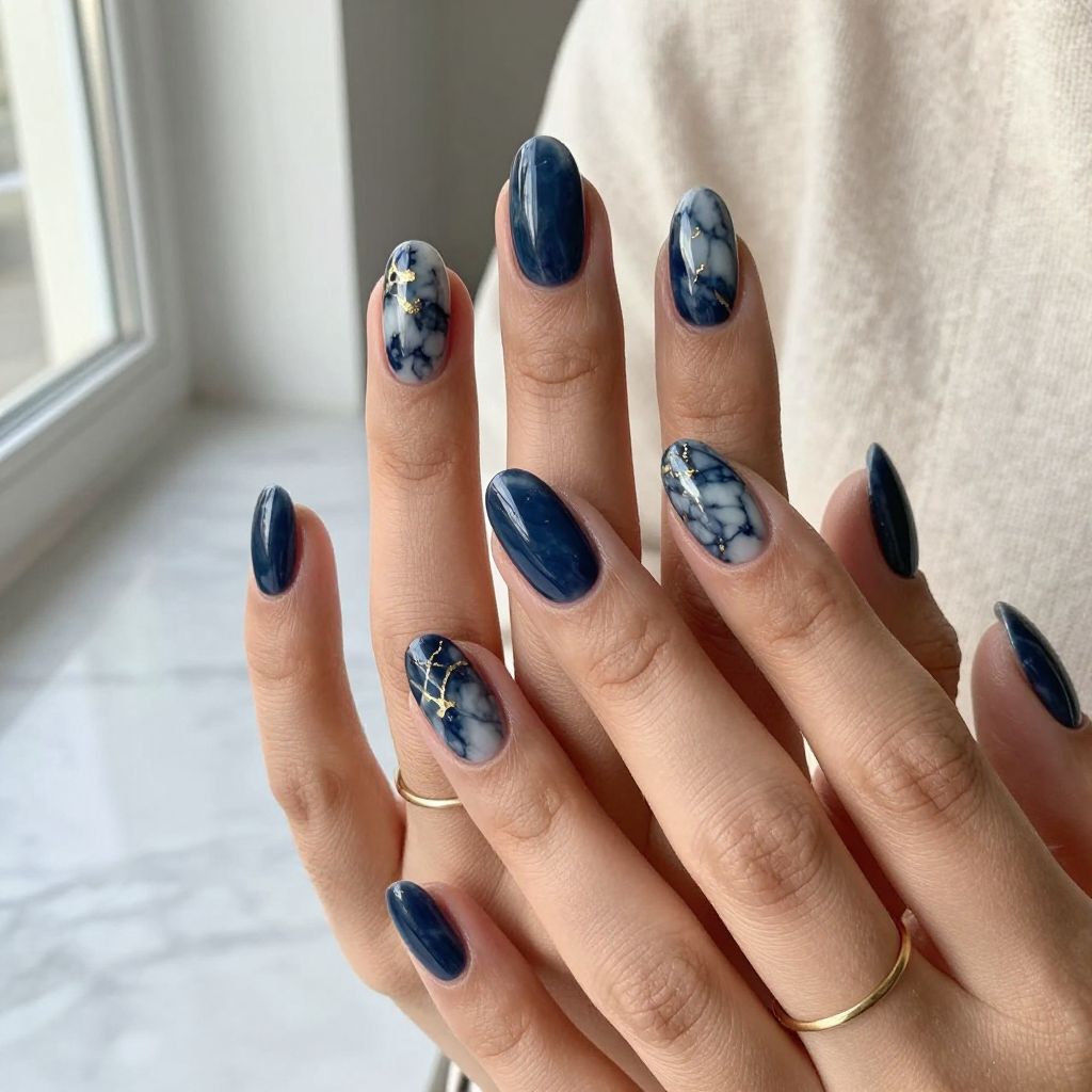 Deep Blue Marble Stone Nails