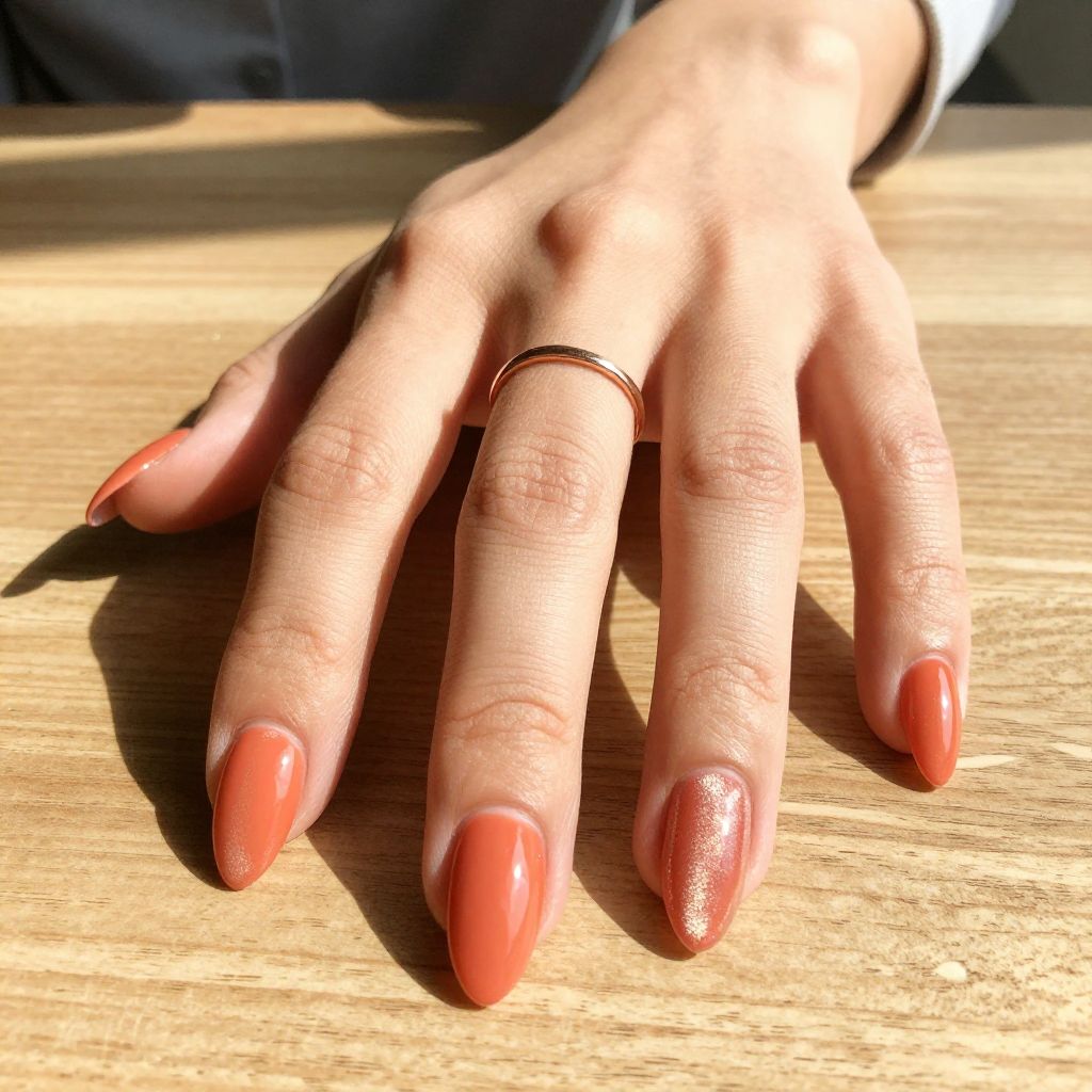 Coral Sunset Cat Eye Nails