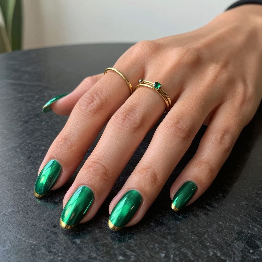 Emerald Green Chrome Mirror Nails