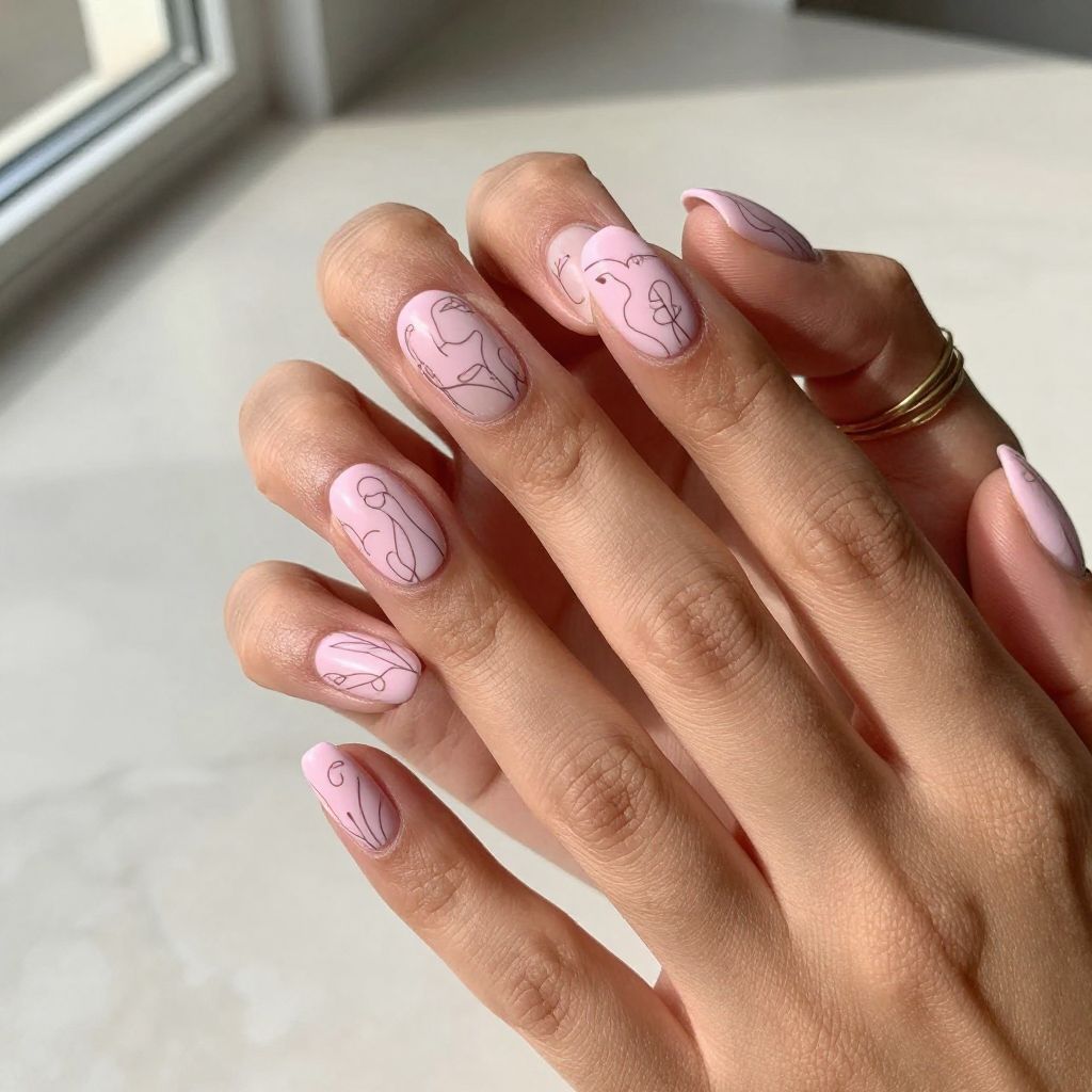 Soft Pink Minimalist Line Art
