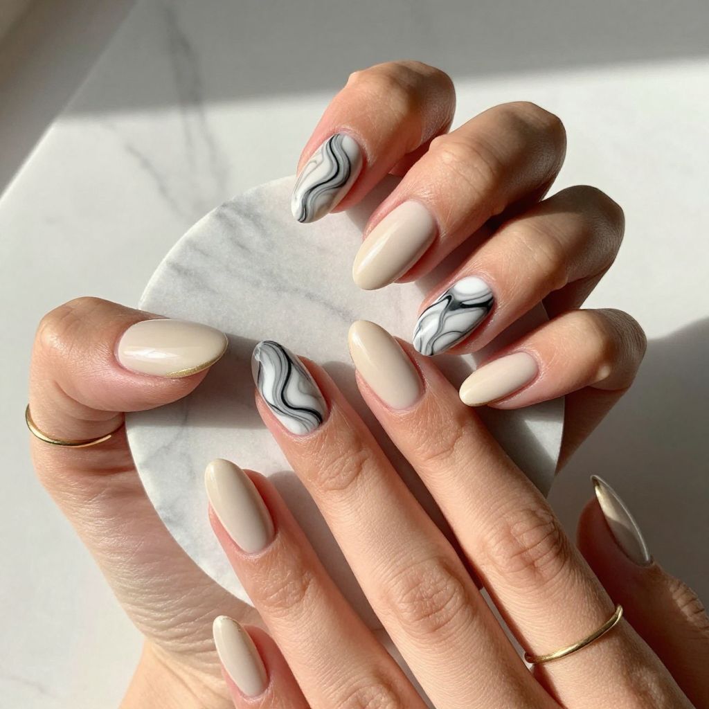 Marble Swirl Stamped Nails