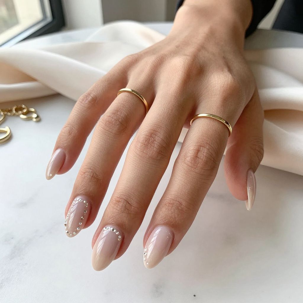 Soft Nude Chrome Almond Nails