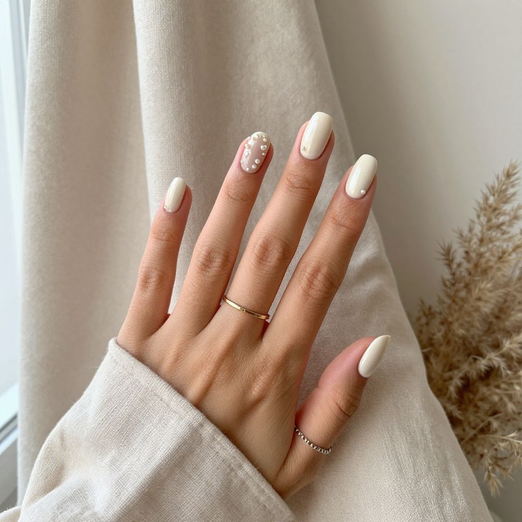 Ivory Nails with Tiny Pearl Studs