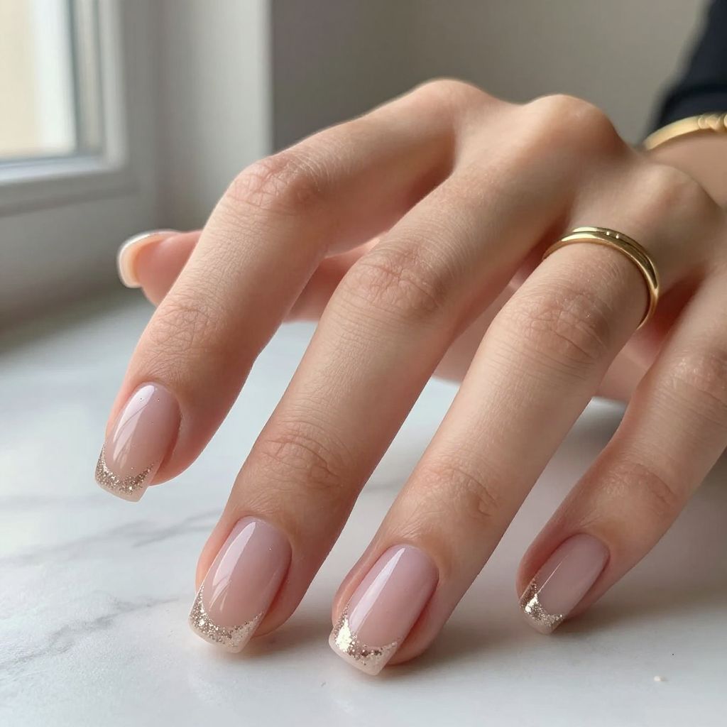 Champagne Glitter French Manicure
