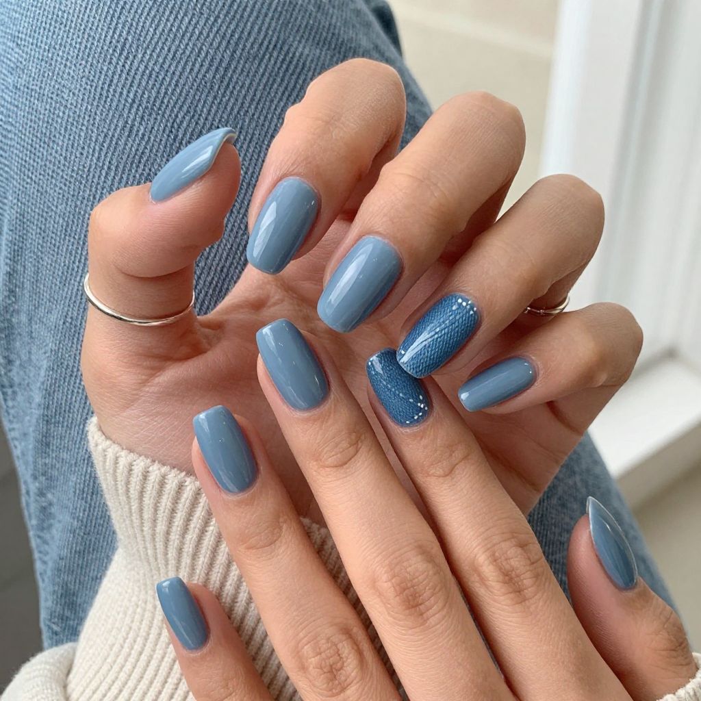 Dusty Blue Denim Nails
