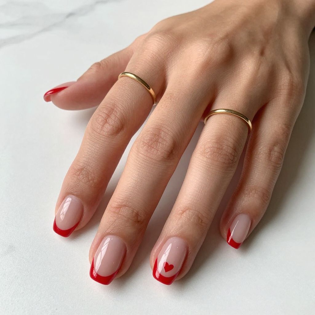 Red and Nude Micro French Nails