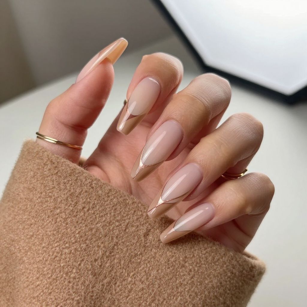 Soft mocha lines natural acrylic nails