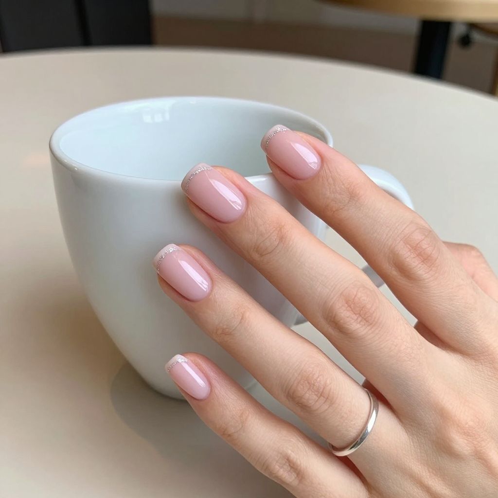 Pink nude half moon natural acrylic nails