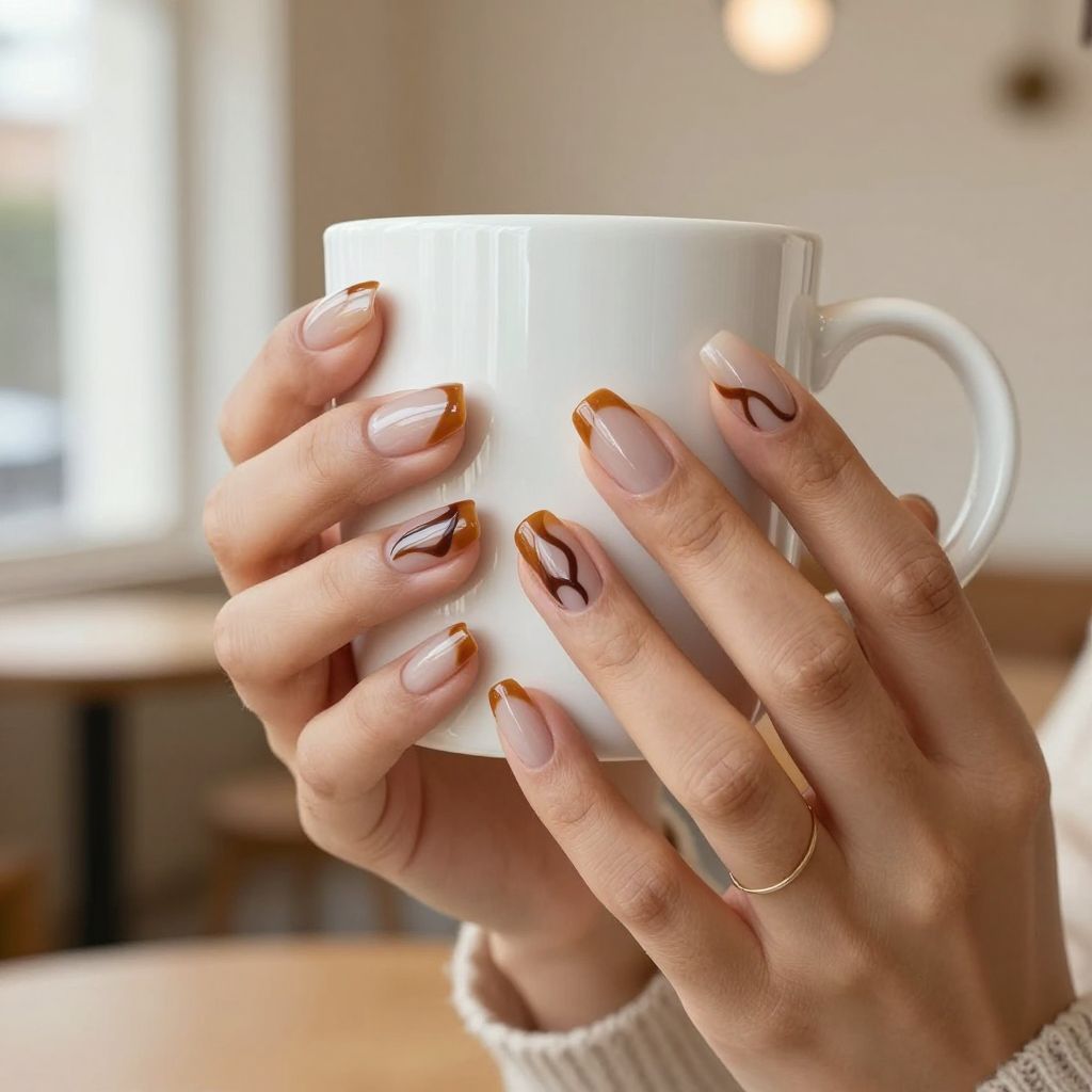 Caramel swirl tips natural acrylic nails