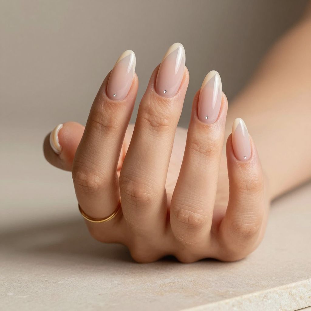Beige negative space chevron natural acrylic nails
