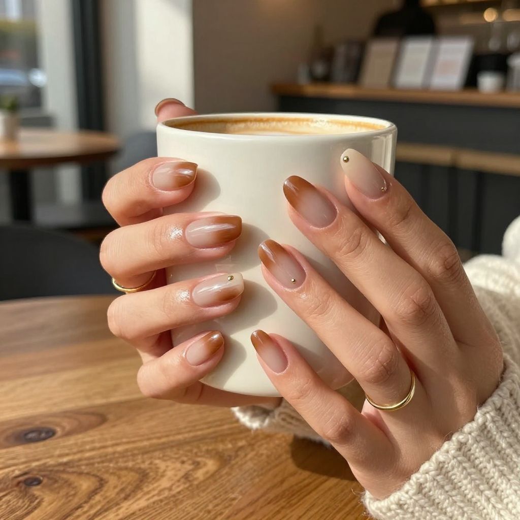 Almond latte fade natural acrylic nails