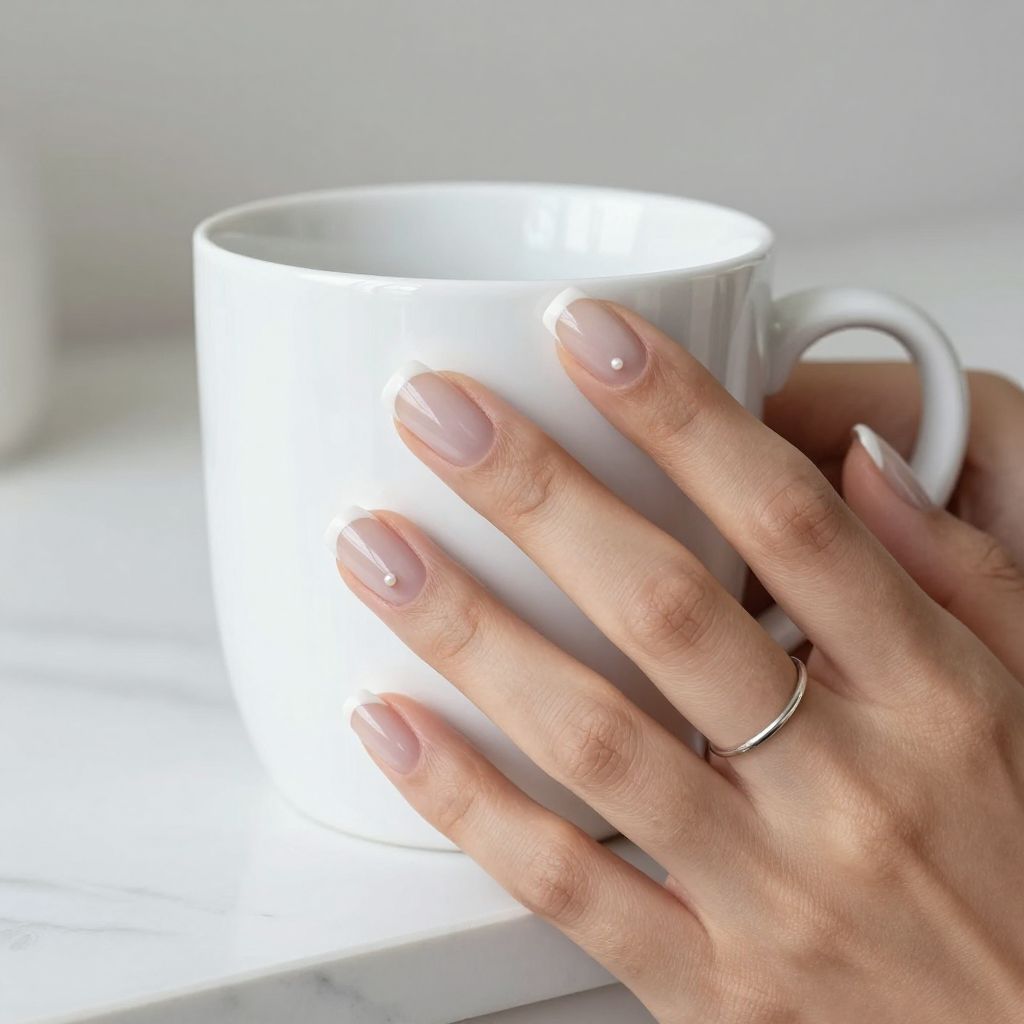 Clean micro tip French natural acrylic nails