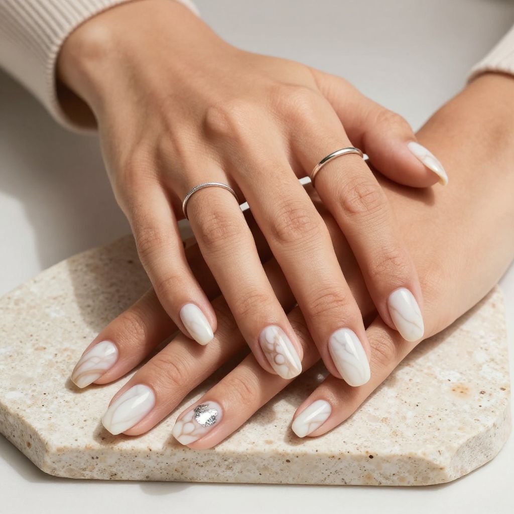 Neutral stone marble natural acrylic nails